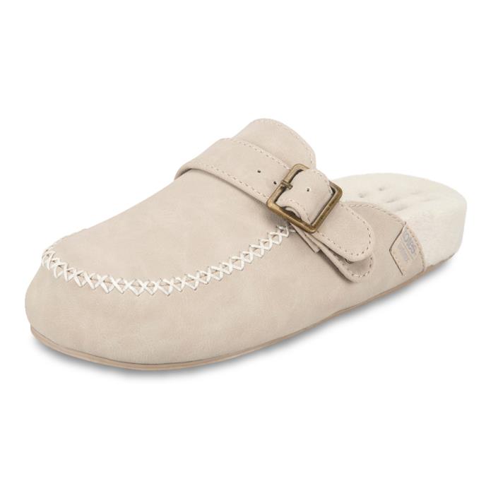 Isotoner® Ladies Suedette Open Back Moccasin Slipper Stone Extra Image 2